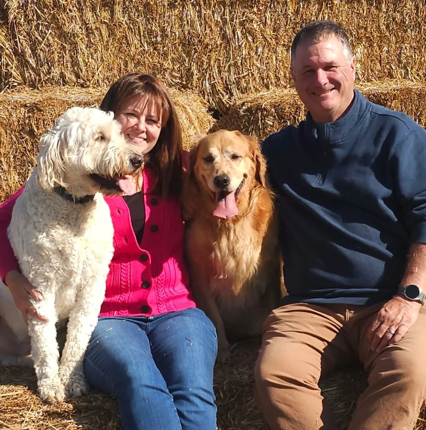 Mark Van Buren, with his wife, Catherine Baird, their dog Daisy Mae and Daisy's best friend, Snug